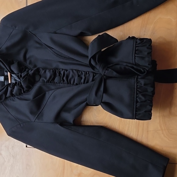 INC Black 5 Button Blazer with Ruffled Collar - Picture 2 of 6